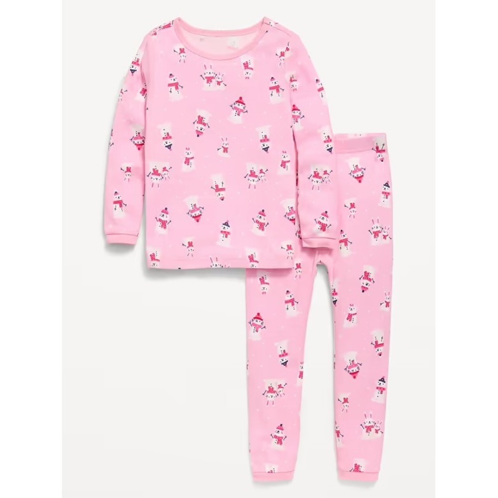 Old Navy Girls Pink Snowman Bunny Pajama Set 2PC Cotton 6T Holiday